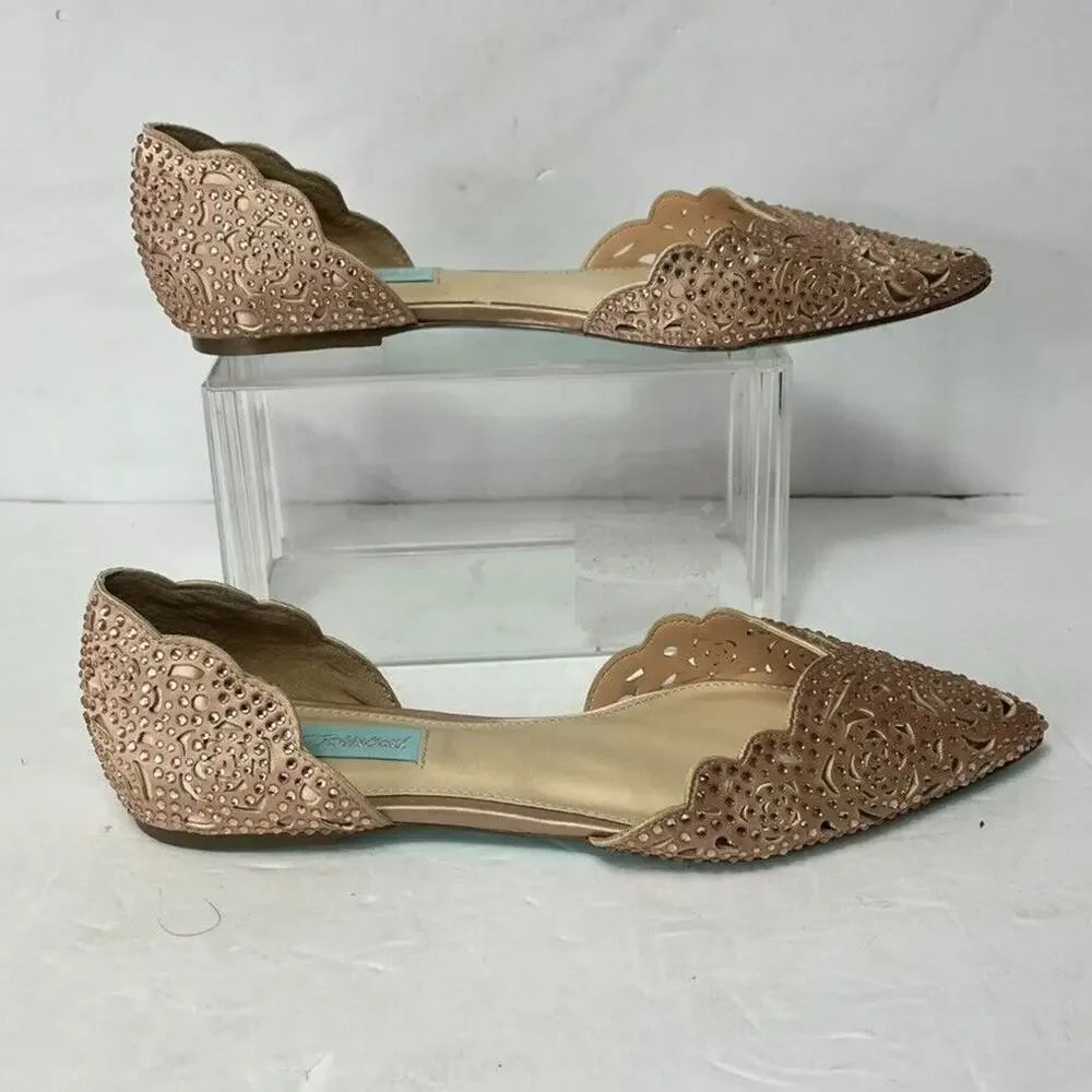 Blue by Betsey Johnson Shoe Flats Womens 8M Blush Pink Rhinestone Cutout Lucy